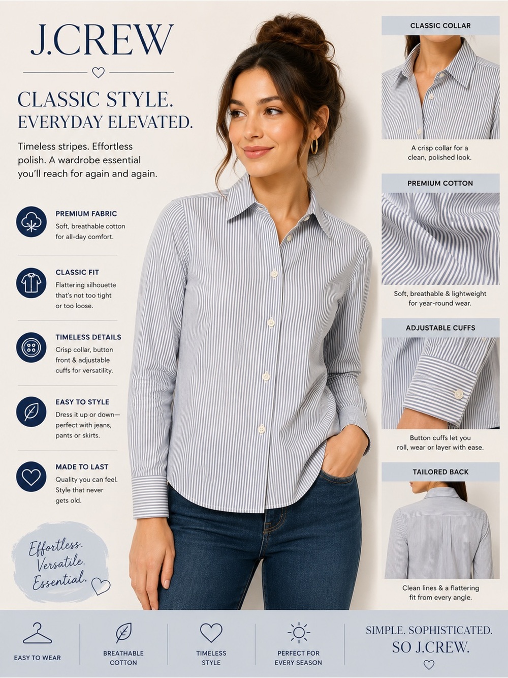 J Crew Women’s button up slim fit M women’s blue and white striped